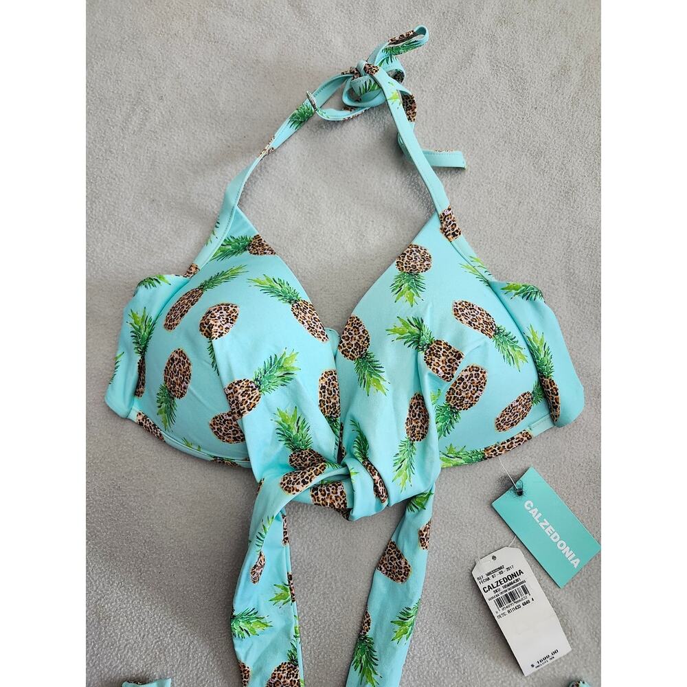 NEW Calzedonia Cobey Blue Pineapple Halter Bikini Size 38 Small - Picture 3 of 8